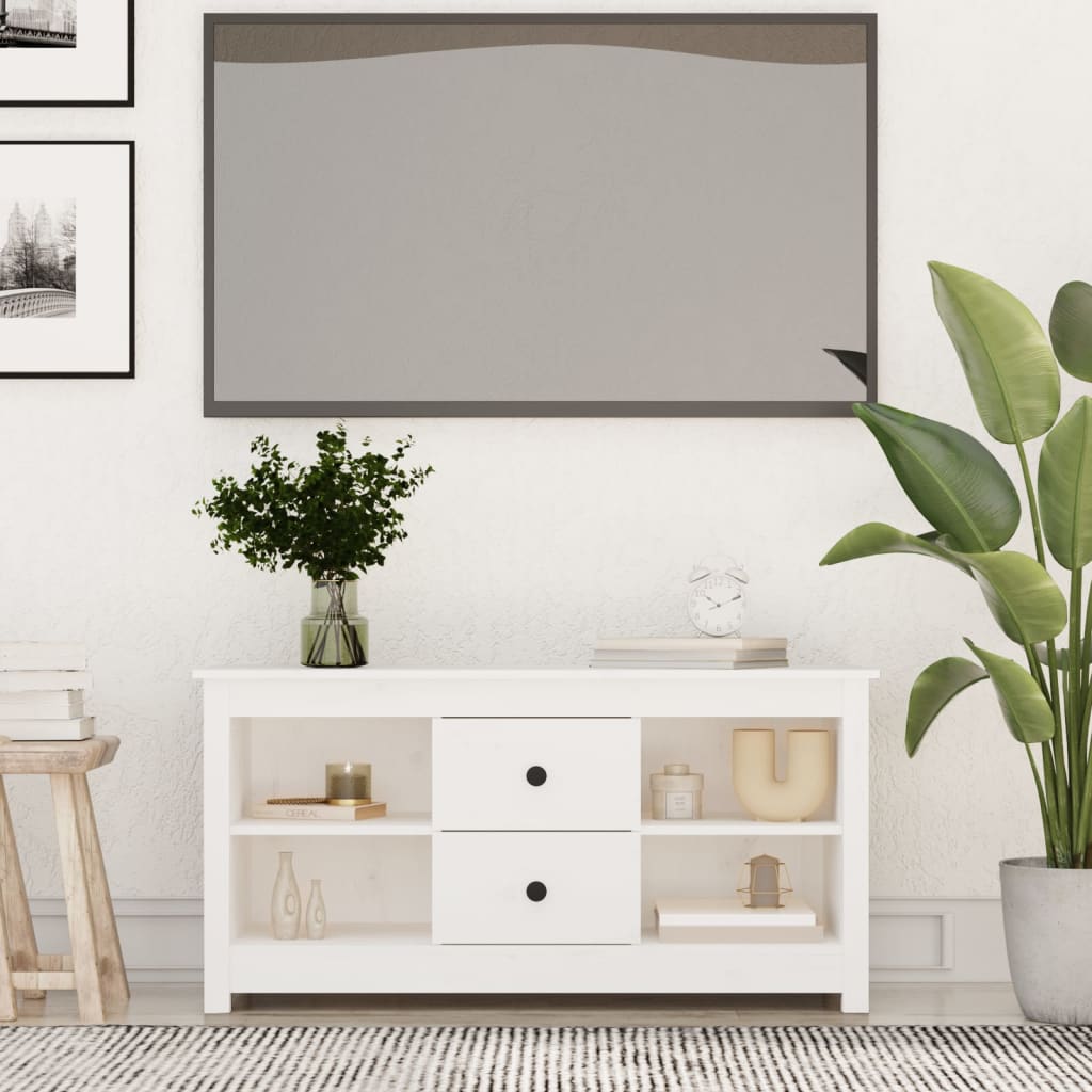  TV skrinka biela 103x36,5x52 cm masívna borovica