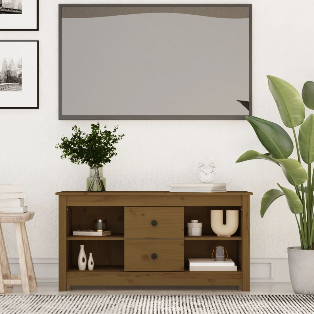 vidaXL Comodă TV, maro miere, 103x36,5x52 cm, lemn masiv de pin