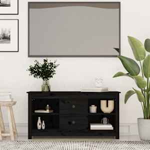 TV skříňka černá 103 x 36,5 x 52 cm masivní borové dřevo - obrázek 1