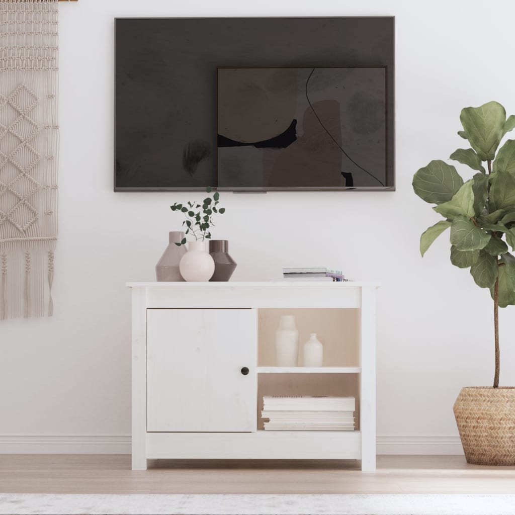 vidaXL Comodă TV, alb, 70x36,5x52 cm, lemn masiv de pin