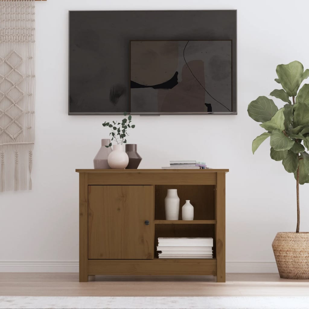 vidaXL tv-bord 70x36,5x52 cm massivt fyrretræ gyldenbrun