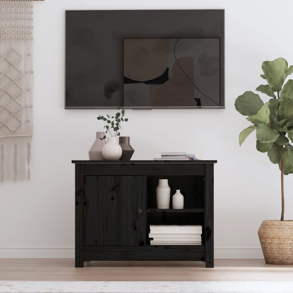 vidaXL Comodă TV, negru, 70x36,5x52 cm, lemn masiv de pin