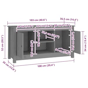 TV skříňka šedá 103 x 36,5 x 52 cm masivní borové dřevo - obrázek 10