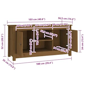 TV skříňka medově hnědá 103 x 36,5 x 52 cm masivní borové dřevo - obrázek 8