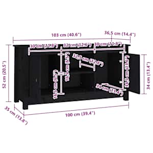 TV skříňka černá 103 x 36,5 x 52 cm masivní borové dřevo - obrázek 10