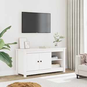 TV skříňka bílá 103 x 36,5 x 52 cm masivní borové dřevo - obrázek 1