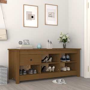 Omarica za čevlje medeno rjava 110x38x45,5 cm trdna borovina