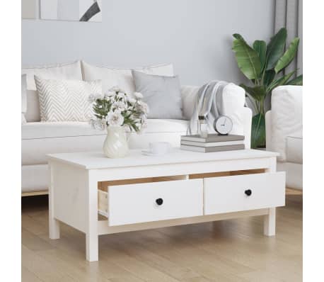 vidaXL Salongbord hvit 100x50x40 cm heltre furu