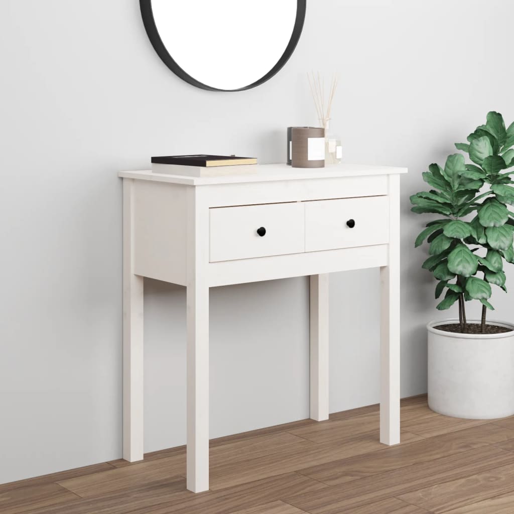 Konzolový stolek bílý 70 x 35 x 75 cm masivní borové dřevo