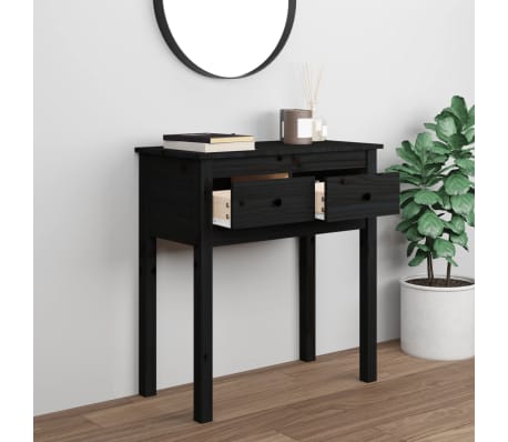 vidaXL Konsolinis staliukas, juodas, 70x35x75cm, pu&scaron;ies masyvas