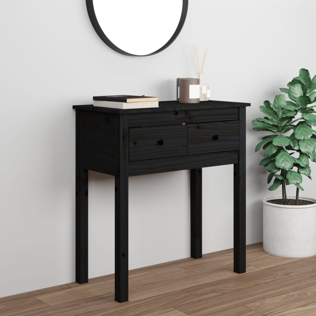 Konzolový stolek černý 70 x 35 x 75 cm masivní borové dřevo