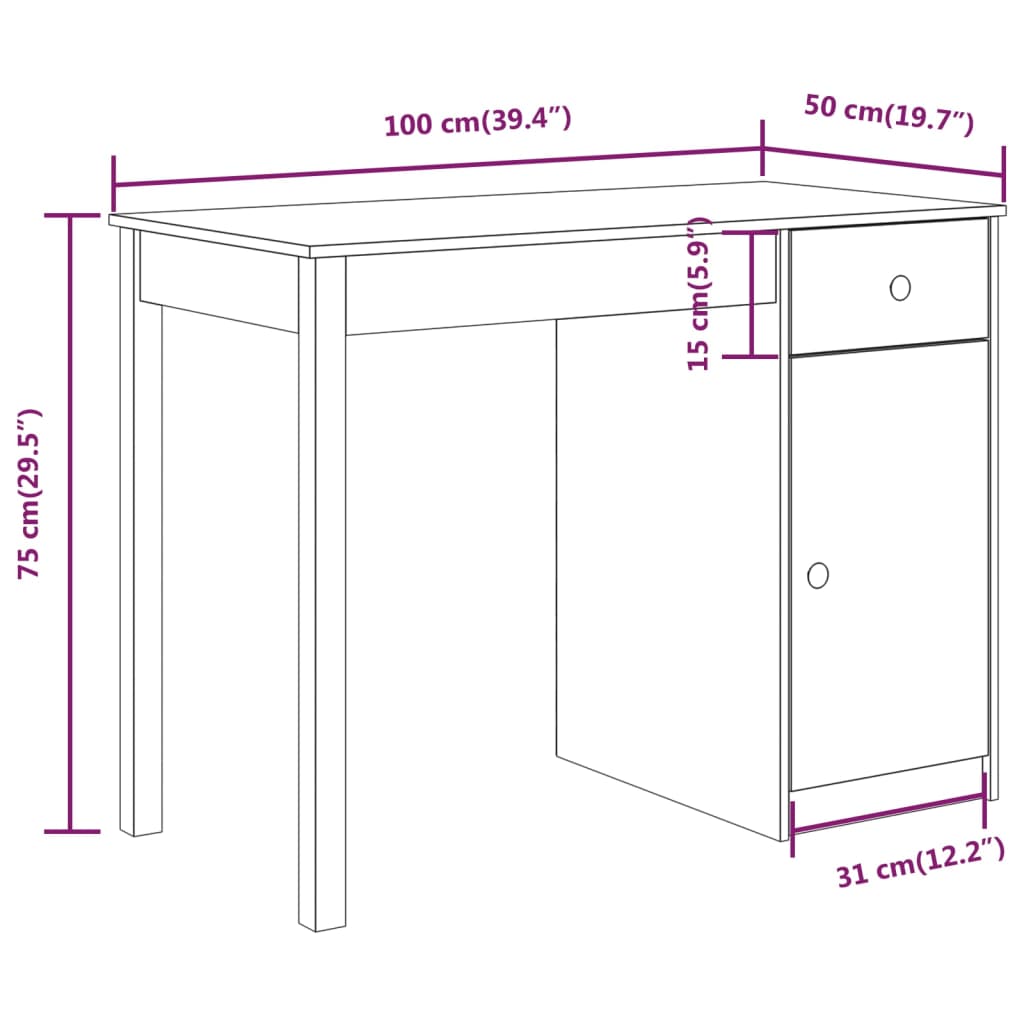 imagem de vidaXL Secretária 100x50x75 cm pinho maciço11