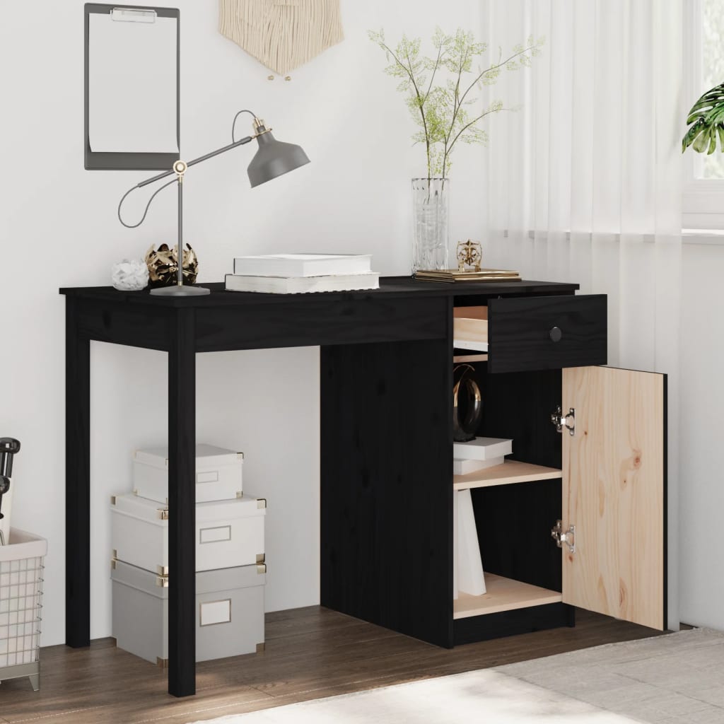 vidaXL Bureau 100x50x75 cm massief grenenhout zwart afbeelding