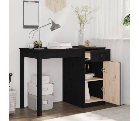 vidaXL Skrivebord svart 100x50x75 cm heltre furu