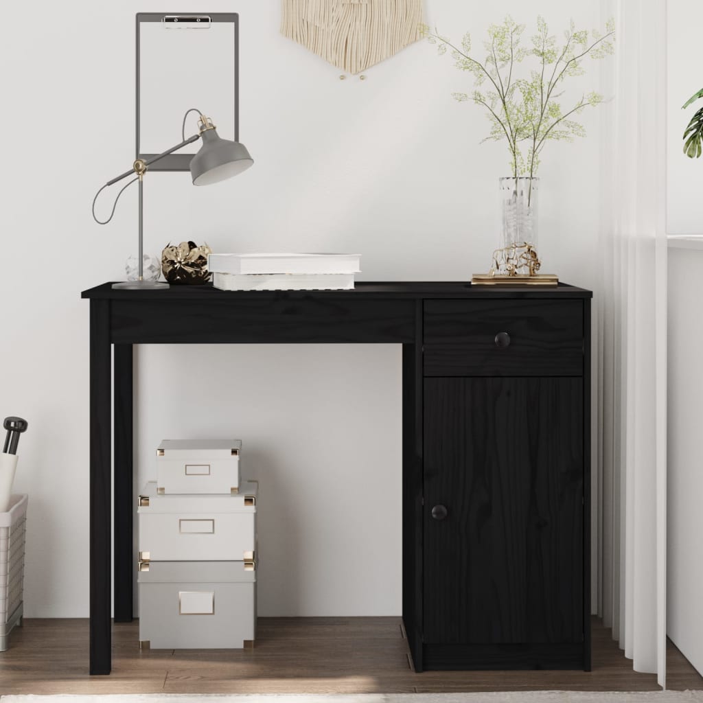 Bureau Noir 100x50x75 cm Bois massif de pin