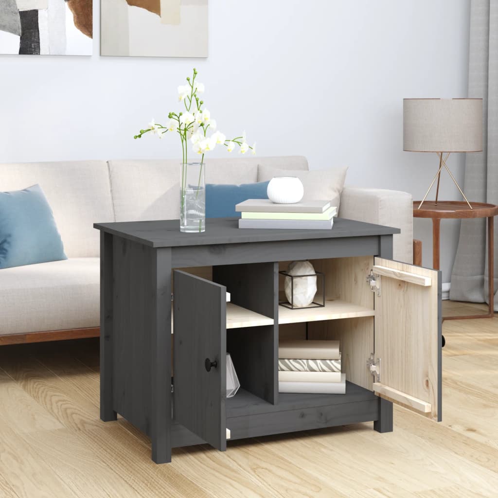 vidaXL Sohvapöytä harmaa 71x49x55 cm täysi mänty