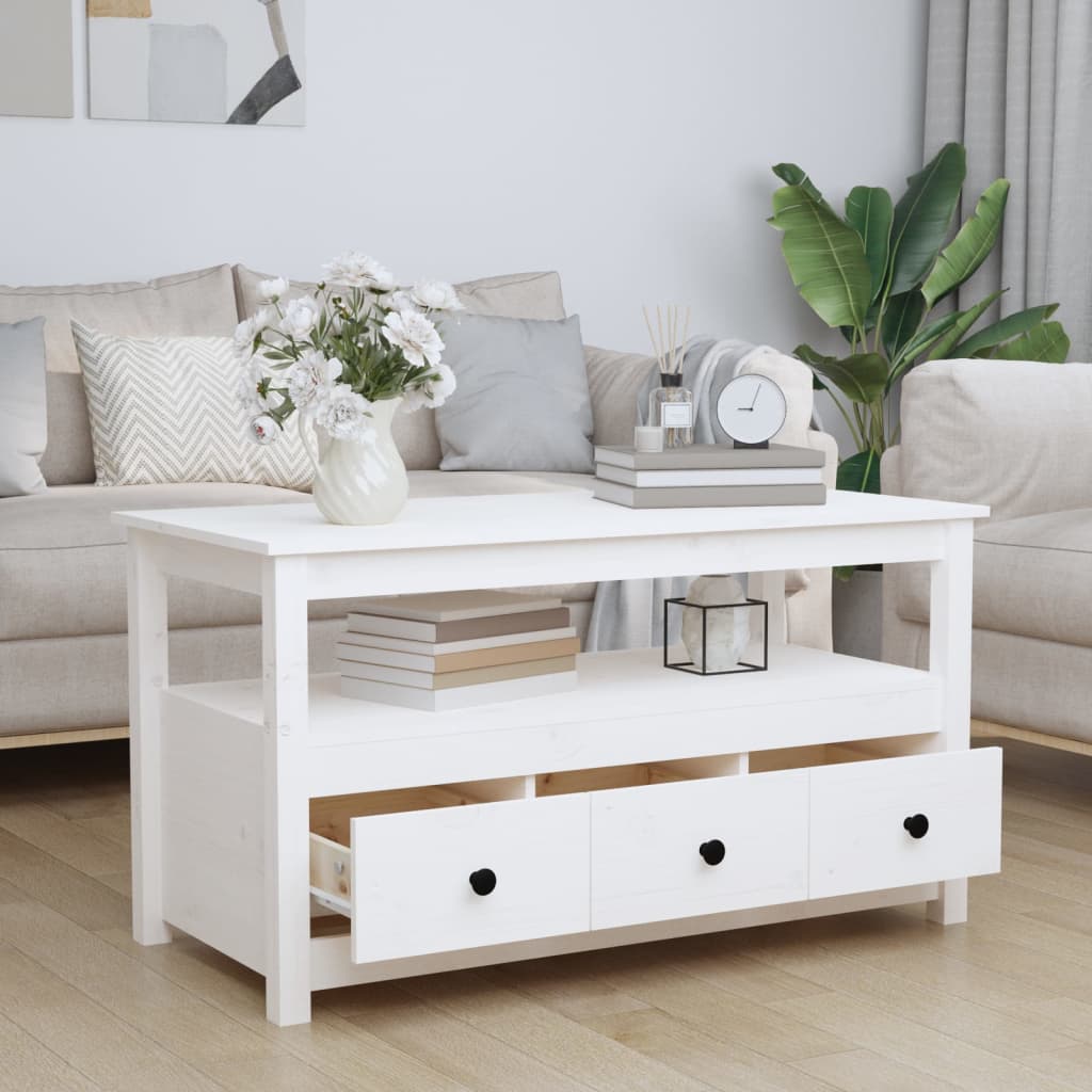 vidaXL Salontafel 102x49x55 cm massief grenenhout wit