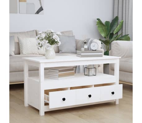 vidaXL Table basse Blanc 102x49x55 cm Bois massif de pin