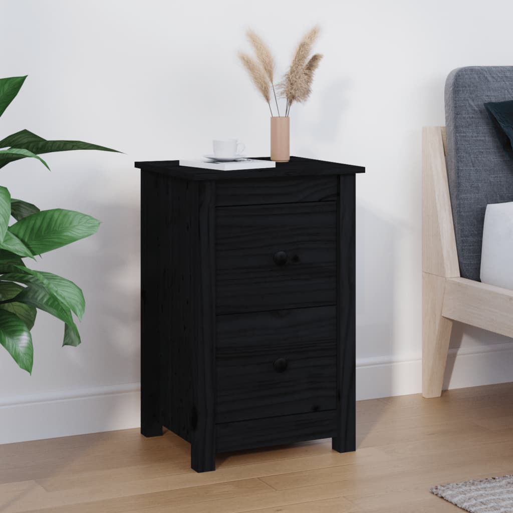 vida XL Nachttisch Schwarz 40x 35x 61,5 cm Massivholz Kiefer