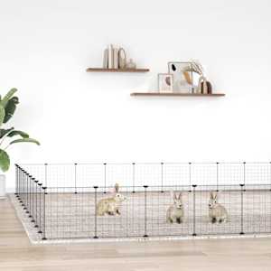 Ograda za hišne ljubljenčke s 44 paneli črna 35x35 cm jeklo