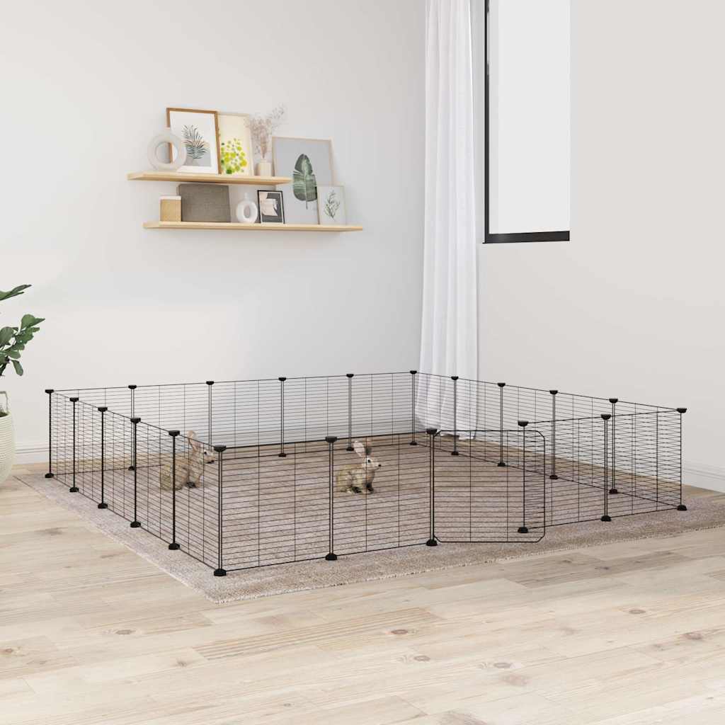 vidaXL Cușcă animale de companie cu ușă 20 panouri negru 35x35 cm oțel