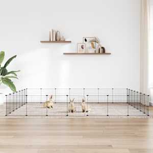 Ograda za hišne ljubljenčke z 28 paneli črna 35x35 cm jeklo