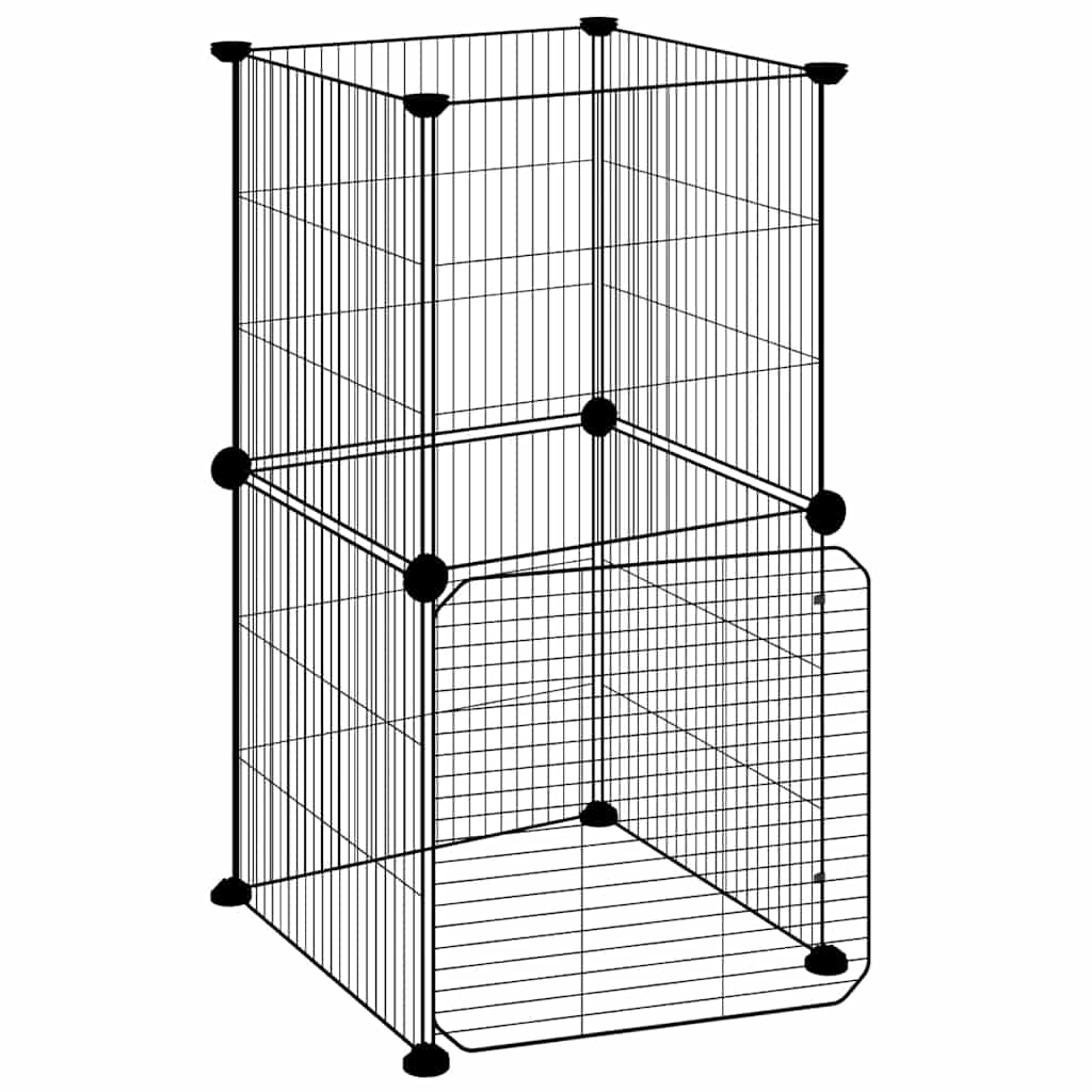 vidaXL 8panelová ohrádka pro zvířata s dvířky černá 35 x 35 x 70 cm ocel