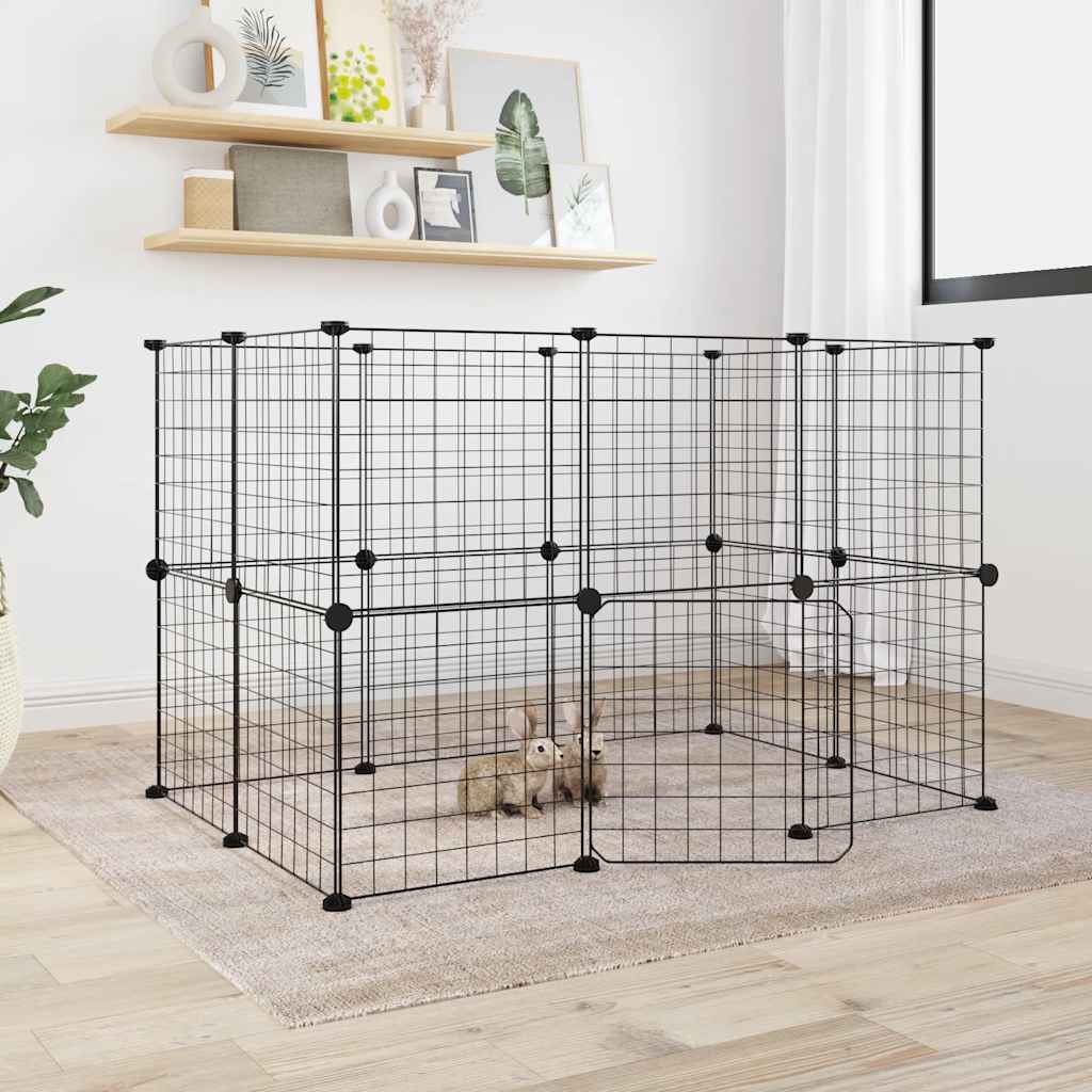 vidaXL Cușcă animale de companie cu ușă 20 panouri negru 35x35 cm oțel