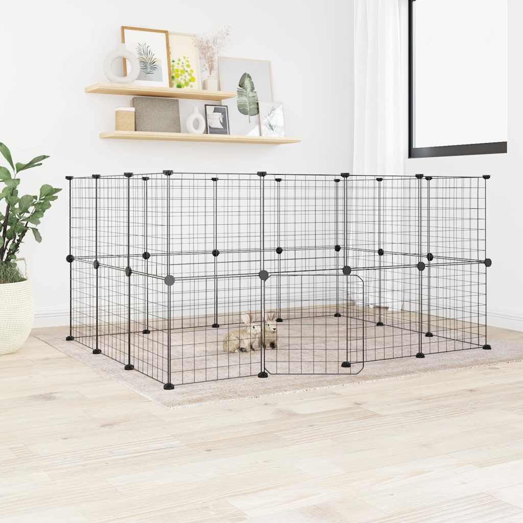 vidaXL Cușcă animale de companie cu ușă 28 panouri negru 35x35 cm oțel