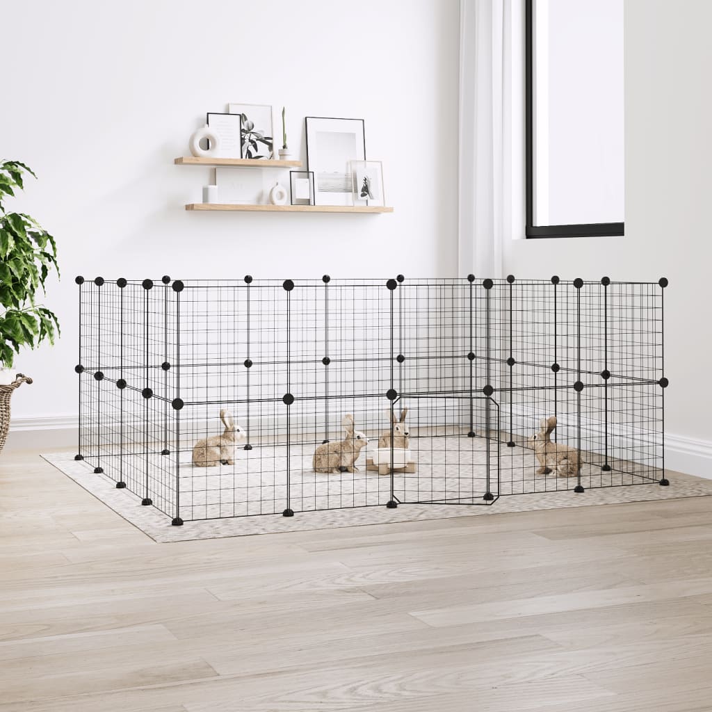 vidaXL Cage animaux de compagnie à 36 panneaux et porte Noir 35x35 cm