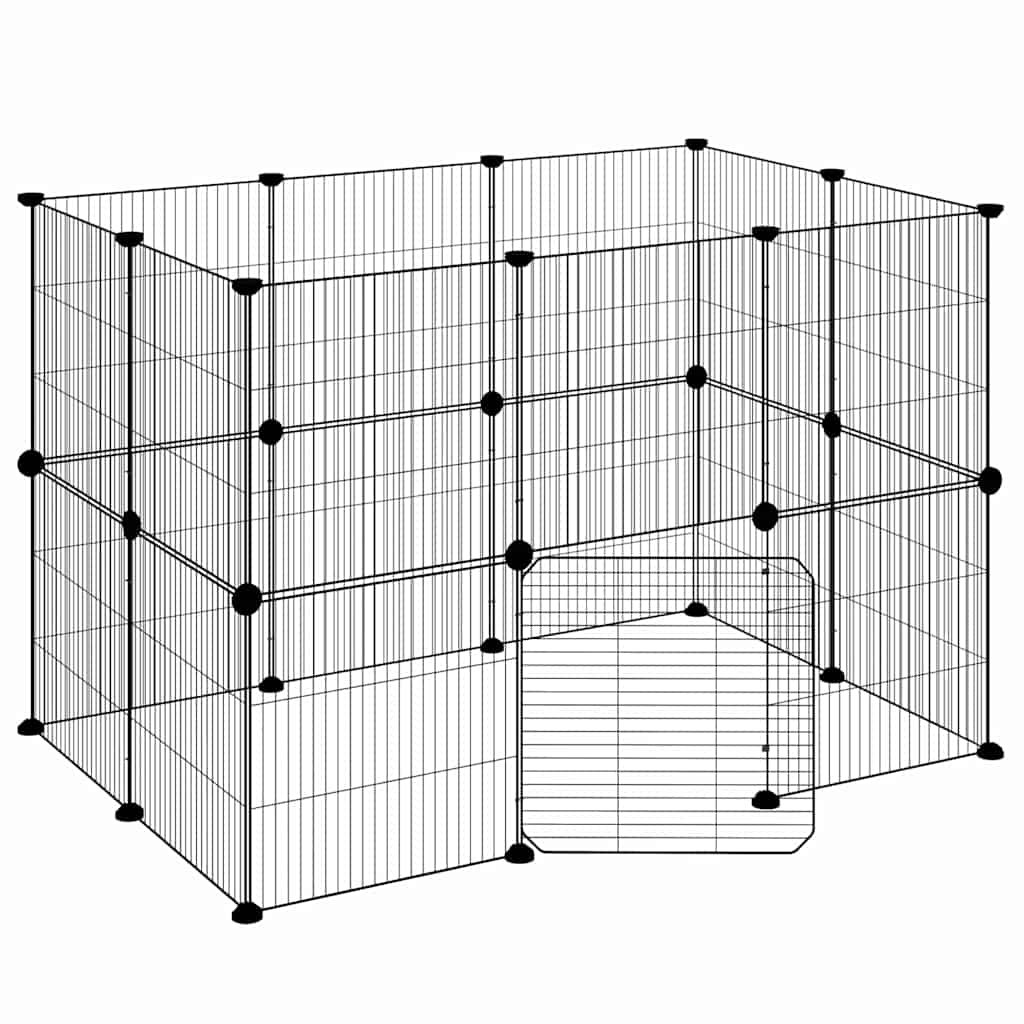 vidaXL 20panelová ohrádka pro zvířata s dvířky černá 105 x 70 x 70 cm ocel