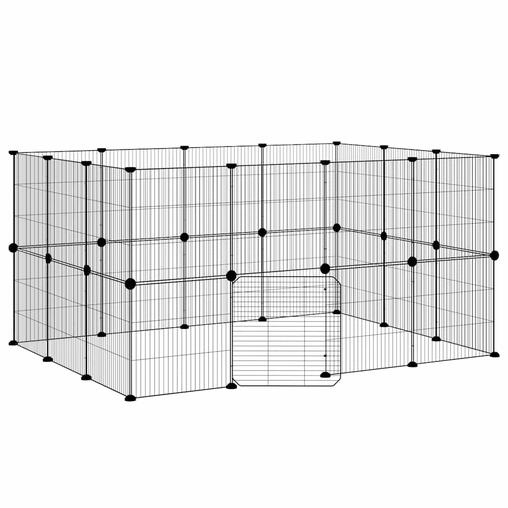 vidaXL 28panelová ohrádka pro zvířata s dvířky černá 35 x 35 cm ocel