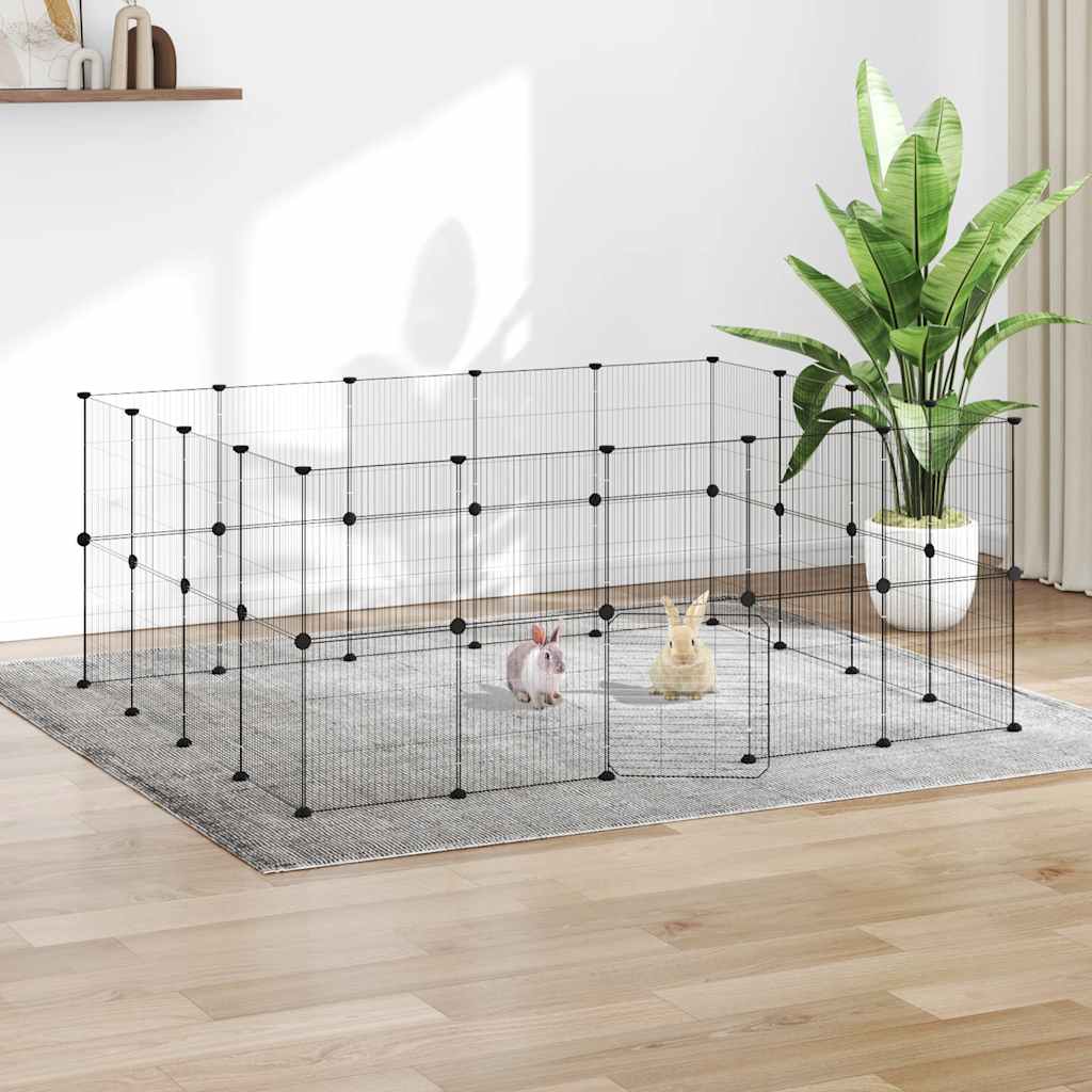 vidaXL Cușcă animale de companie cu ușă 36 panouri negru 35x35 cm oțel