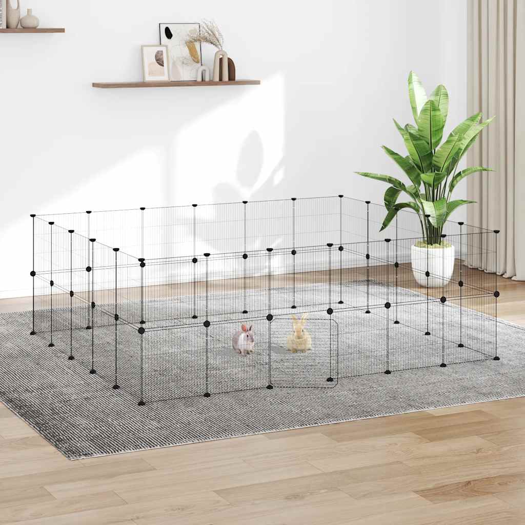 vidaXL 44-paneelinen lemmikkihäkki ovella musta 35x35 cm teräs
