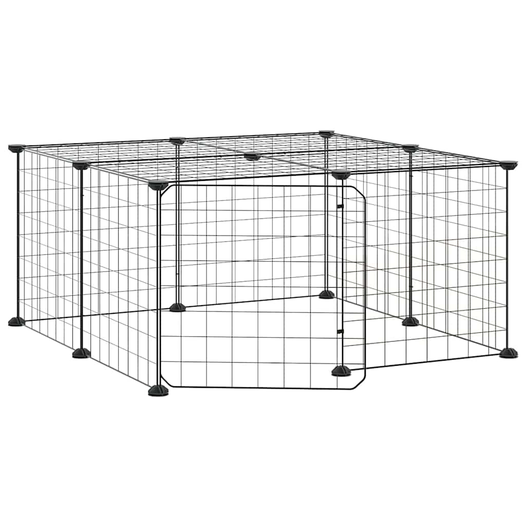 vidaXL 12panelová ohrádka pro zvířata s dvířky černá 70 x 70 x 35 cm ocel