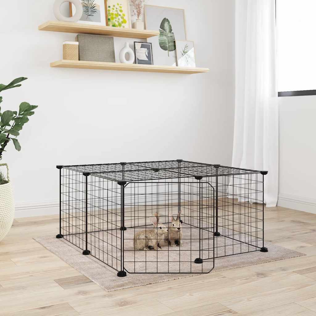 vidaXL Cușcă animale de companie cu ușă 12 panouri negru 35x35 cm oțel