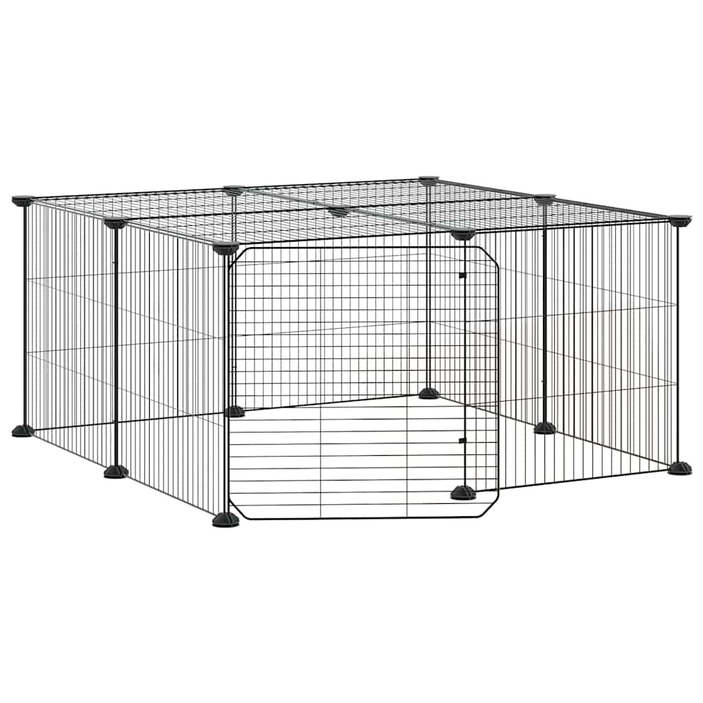 vidaXL 12panelová ohrádka pro zvířata s dvířky černá 70 x 70 x 35 cm ocel