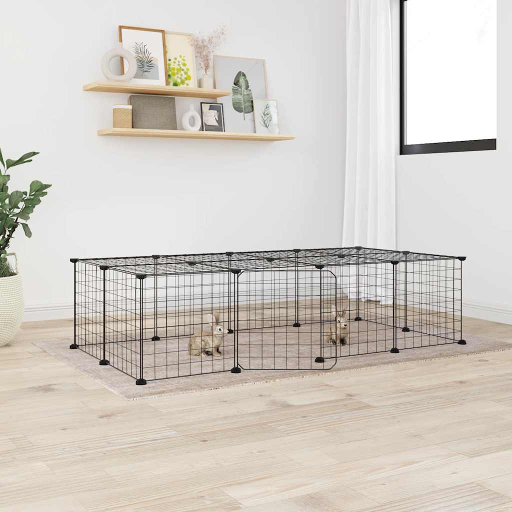 vidaXL Cușcă animale de companie cu ușă 20 panouri negru 35x35 cm oțel