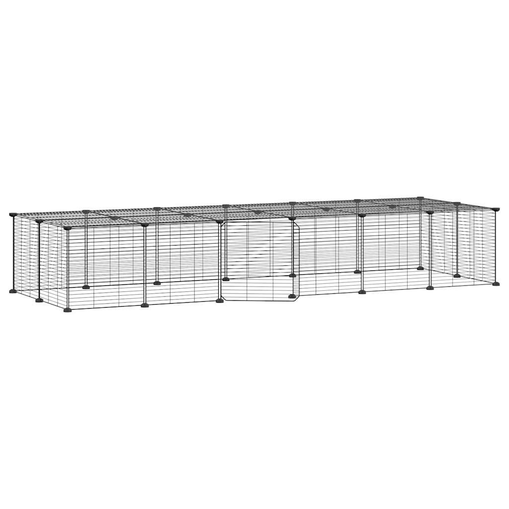 vidaXL Huisdierenkooi met deur 28 panelen 35x35 cm staal zwart