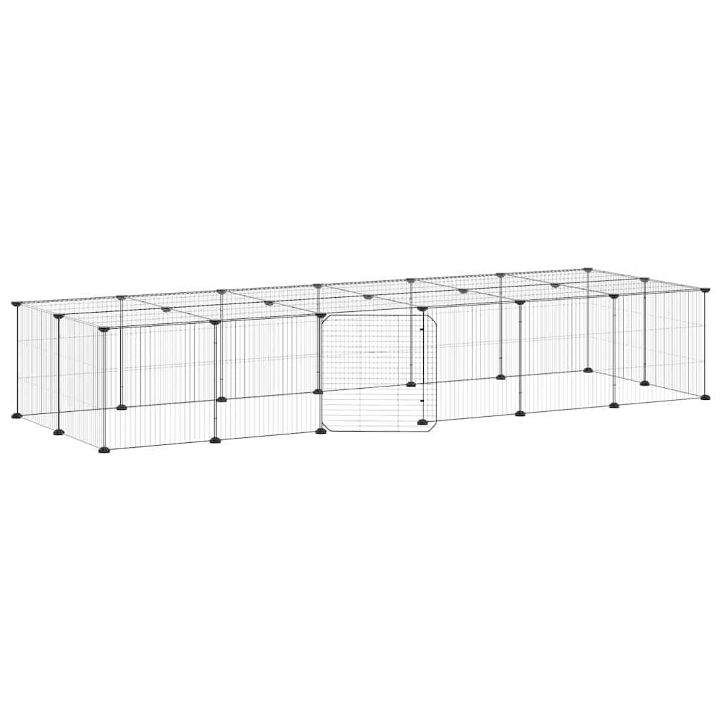 vidaXL 28panelová ohrádka pro zvířata s dvířky černá 210 x 70 x 35 cm ocel