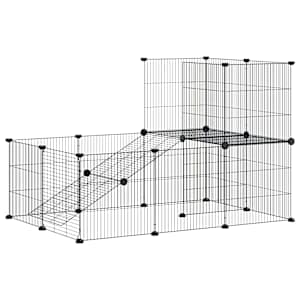vidaXL 20-paneeliga lemmiklooma aedik uksega, must, 105 x 70 x 70 cm, teras