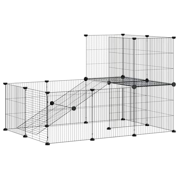 vidaXL 20-paneeliga lemmiklooma aedik uksega, must, 105 x 70 x 70 cm, teras