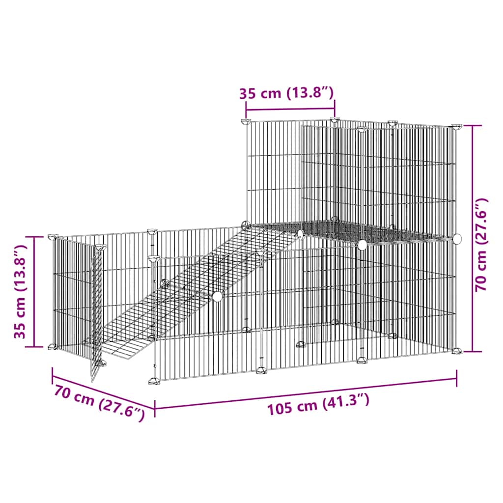 Клетка за животни с врата, 20 панела, черна, 35x35 см, стомана - Image 8