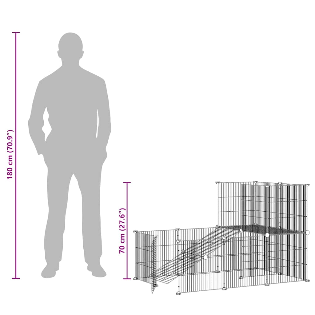 Клетка за животни с врата, 20 панела, черна, 35x35 см, стомана - Image 9