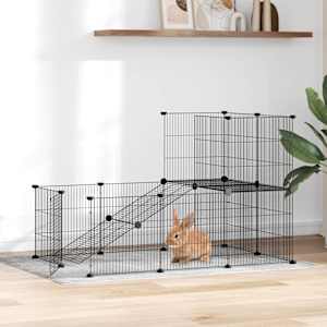 Ograda za hišne ljubljenčke z 20 paneli črna 35x35 cm jeklo