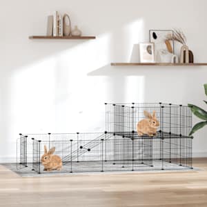 Ograda za hišne ljubljenčke s 36 paneli črna 35x35 cm jeklo