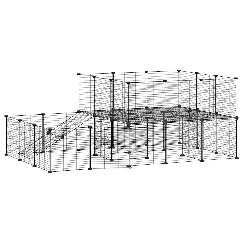 vidaXL 44panelová ohrádka pro zvířata s dvířky černá 35 x 35 cm ocel