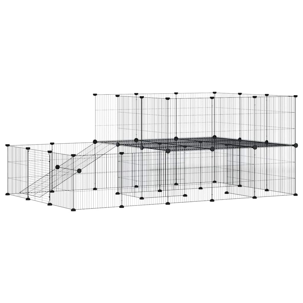 vidaXL 44panelová ohrádka pro zvířata s dvířky černá 175 x 105 x 70 cm ocel