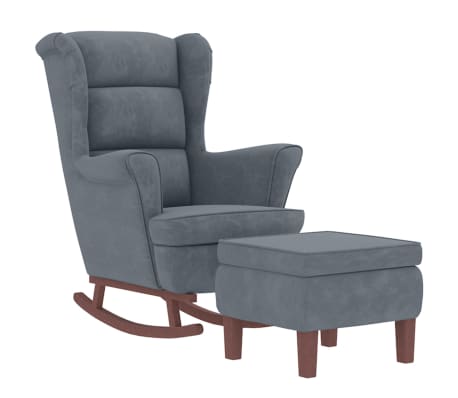 vidaXL Houpací křeslo s dřevěnými nohami a stoličkou tmavě šedé samet
