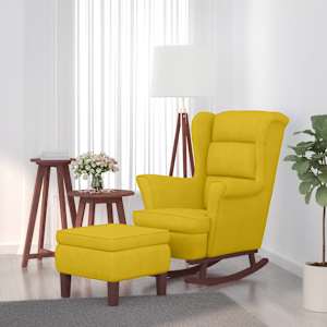 Gugalni stol s krilnim naslonom, rumen žamet masiven les